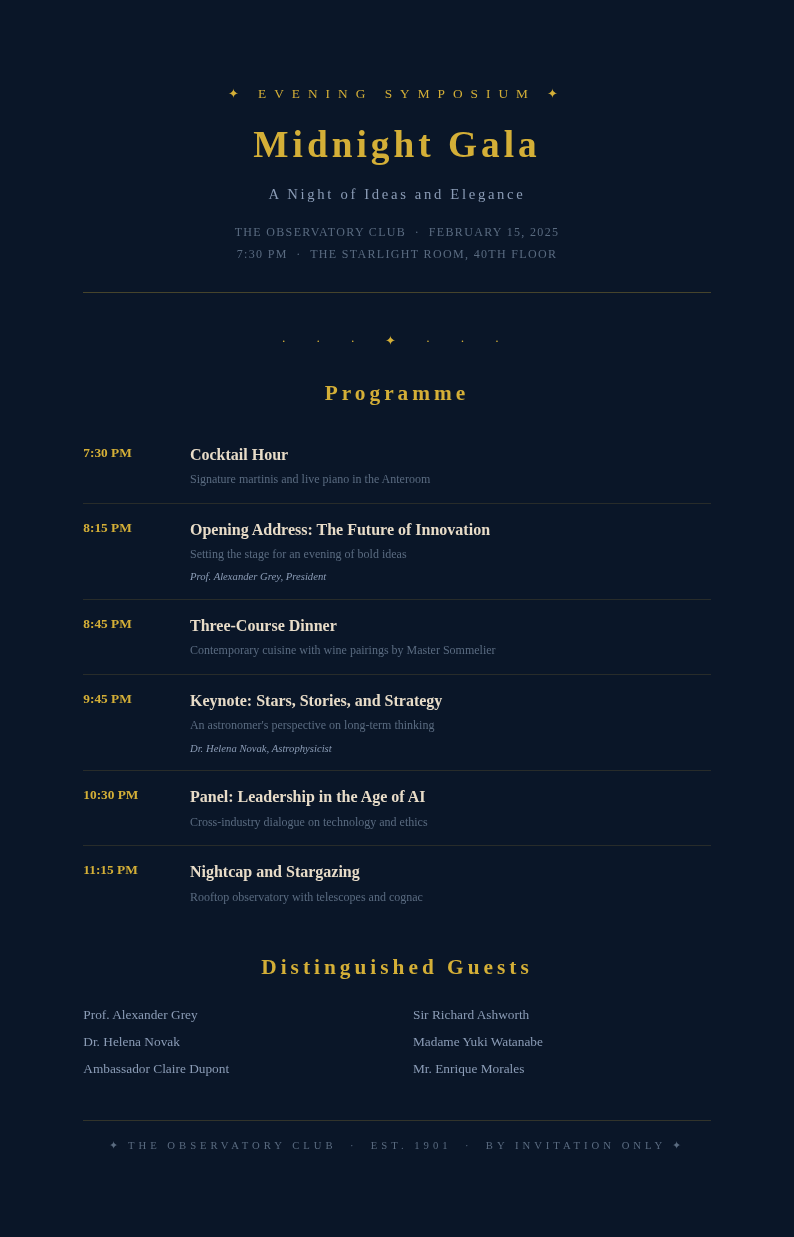 Midnight luxury agenda